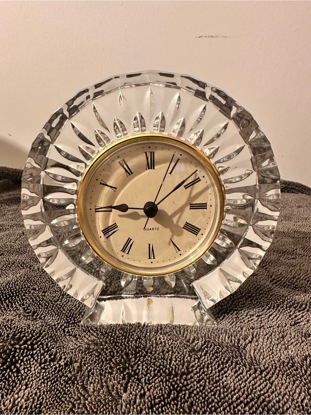 Crystal Table Clock with Gold Trim - Clear